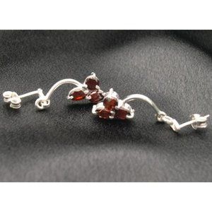 New Sterling Silver Red Garnet Modernist Earrings